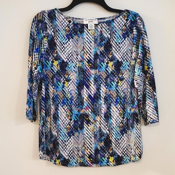Peck & Peck Abstract print in blues•3/4 length sleeve•Petite XL•euc• - Picture 1 of 16